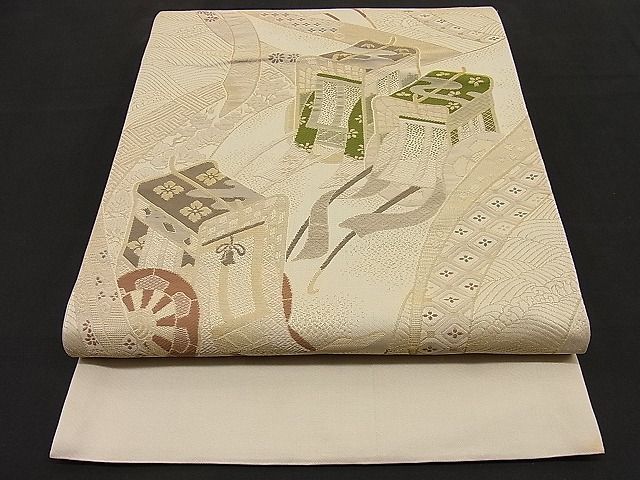 平和屋着物■六通柄袋帯 唐織 熨斗御所車吉祥文 金糸 n-ip0266