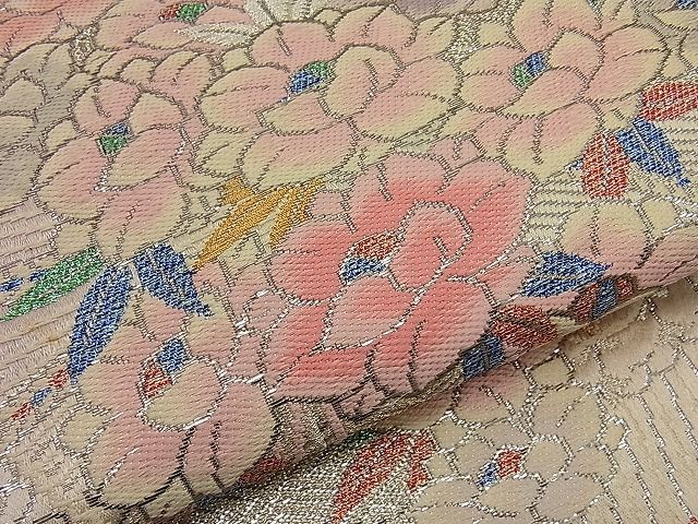 平和屋着物■六通柄袋帯 唐織 吉祥花地紋 金銀糸 逸品 n-ip0281