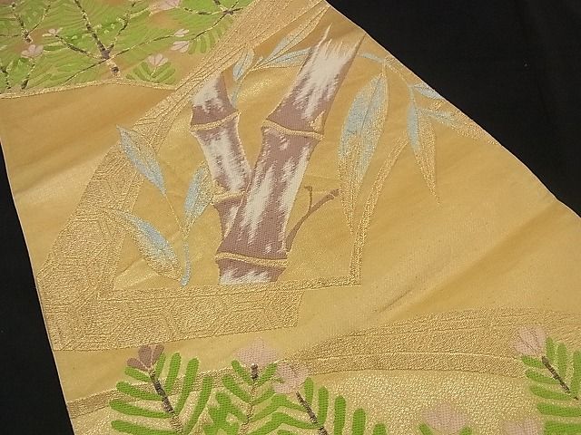 平和屋着物■六通柄袋帯 唐織 地紙竹松文 金糸 逸品 n-iz1562