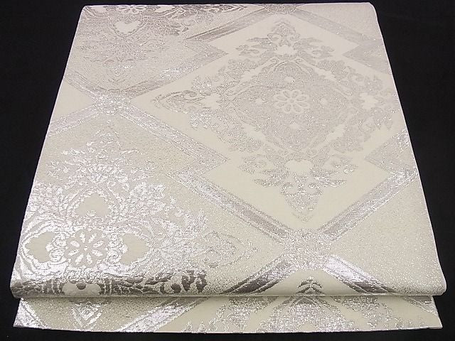 平和屋着物■六通柄袋帯 松皮菱吉祥花文 銀糸 逸品 n-iz1595