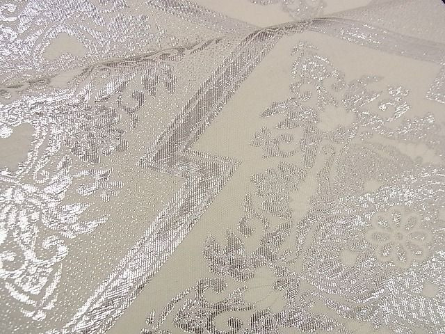 平和屋着物■六通柄袋帯 松皮菱吉祥花文 銀糸 逸品 n-iz1595