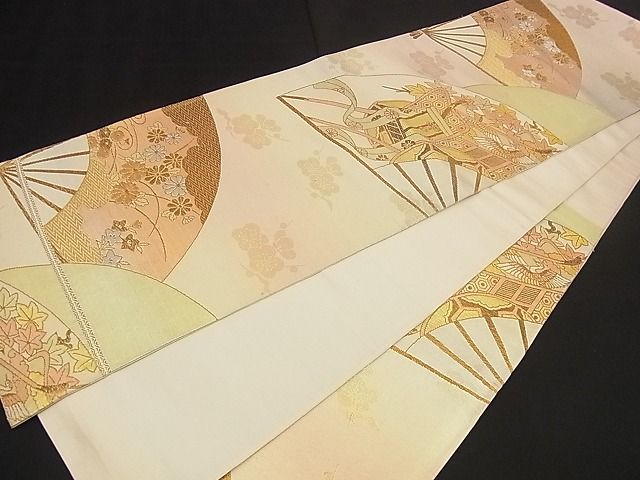 平和屋着物■六通柄袋帯 扇面御所車花文 金銀糸 逸品 n-iz1604