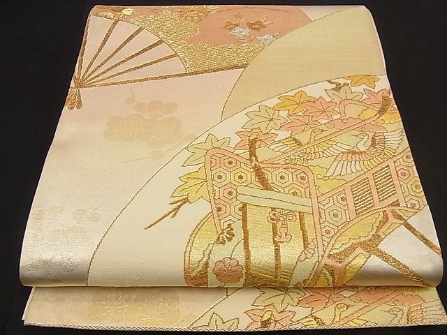 平和屋着物■六通柄袋帯 扇面御所車花文 金銀糸 逸品 n-iz1604
