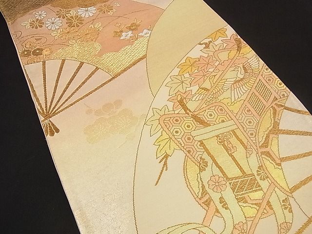 平和屋着物■六通柄袋帯 扇面御所車花文 金銀糸 逸品 n-iz1604