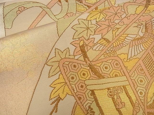 平和屋着物■六通柄袋帯 扇面御所車花文 金銀糸 逸品 n-iz1604