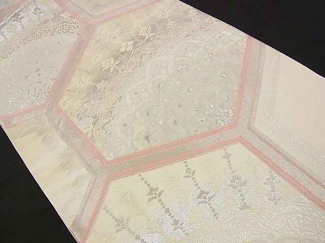 平和屋着物■六通柄袋帯 唐織 亀甲花文 銀糸 逸品 n-iz1643