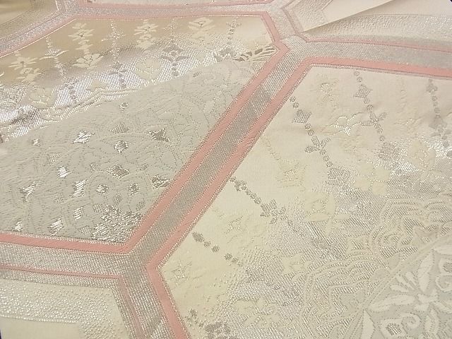 平和屋着物■六通柄袋帯 唐織 亀甲花文 銀糸 逸品 n-iz1643