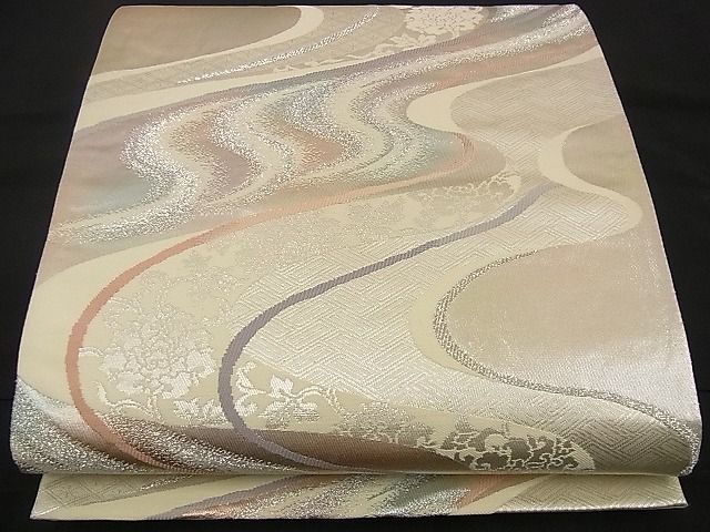 平和屋着物■六通柄袋帯 流水吉祥花文 銀糸 逸品 n-iz1661