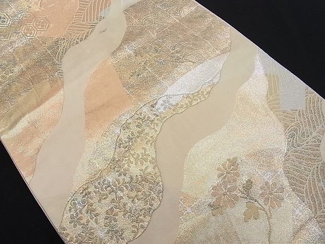 平和屋着物■六通柄袋帯 道長草花文 金銀糸 逸品 n-je1024