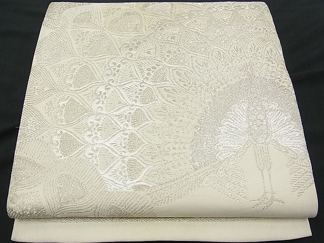 平和屋着物■六通柄袋帯 孔雀文 銀糸 逸品 n-je1494