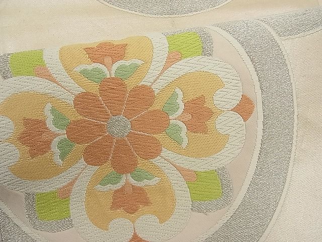 平和屋着物■六通柄袋帯 唐織 花菱丸文 銀糸 逸品 n-je1526