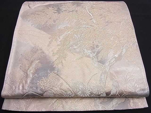 平和屋着物■六通柄袋帯 京洛錦 流水樹林花文 二重引箔 金銀糸 逸品 n-je1867