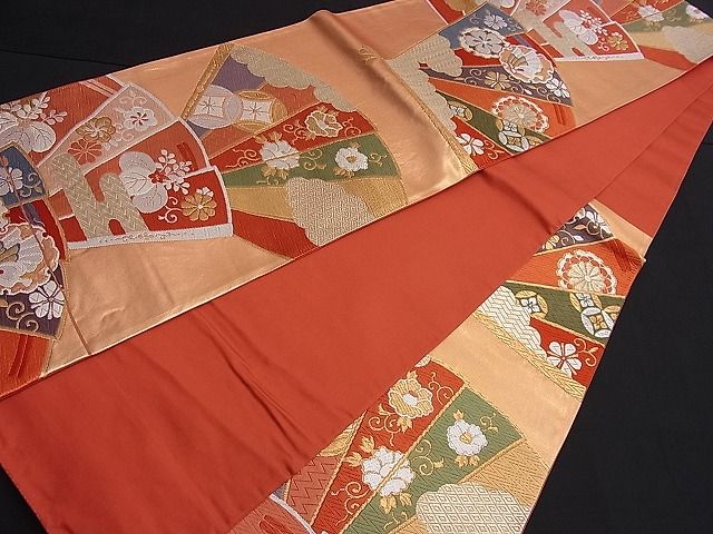 平和屋着物■六通柄袋帯 唐織 慶賀扇面文 引箔 逸品 n-je1871