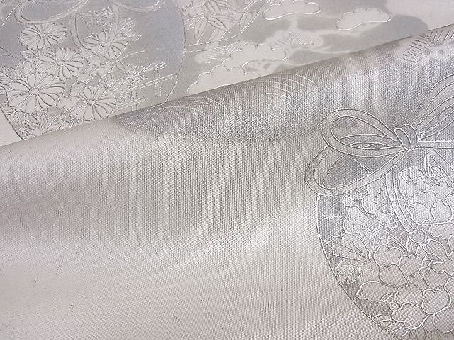 平和屋着物■六通太鼓柄袋帯 作家物 陶器花松文 金彩 逸品 n-je1874