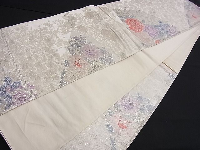 平和屋着物■六通柄 本袋帯 唐織 地紙花文 銀糸 逸品 n-je1880