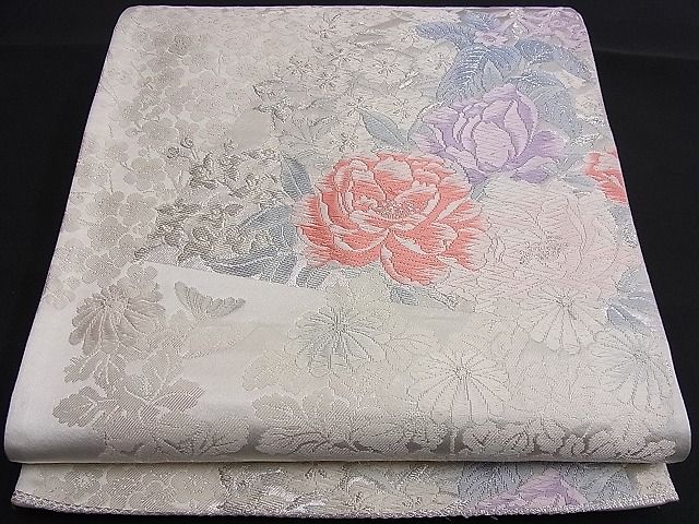 平和屋着物■六通柄 本袋帯 唐織 地紙花文 銀糸 逸品 n-je1880