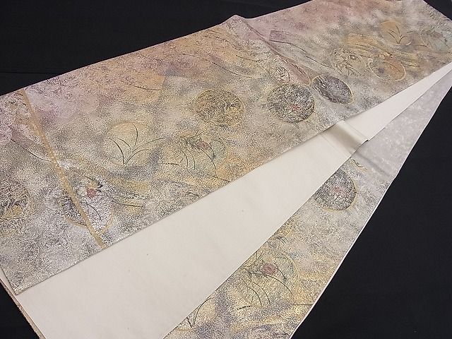平和屋着物■六通柄袋帯 秋草丸文 金糸 逸品 n-je1881
