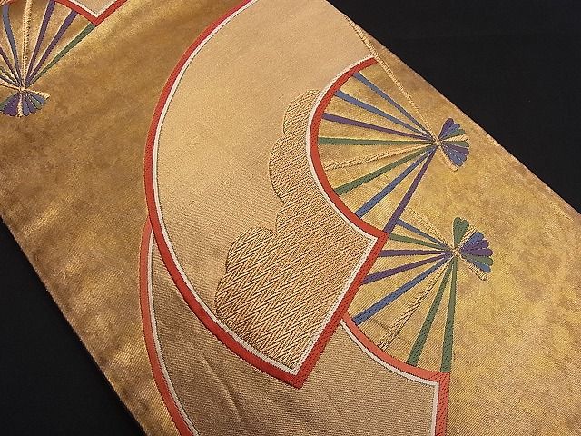 平和屋着物■六通柄袋帯 唐織 雲取り扇面文 金糸 逸品 n-je1886