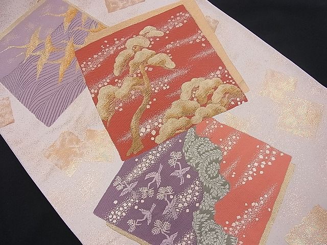 平和屋着物■六通柄袋帯 色紙鶴松吉祥文 金糸 逸品 n-je2161