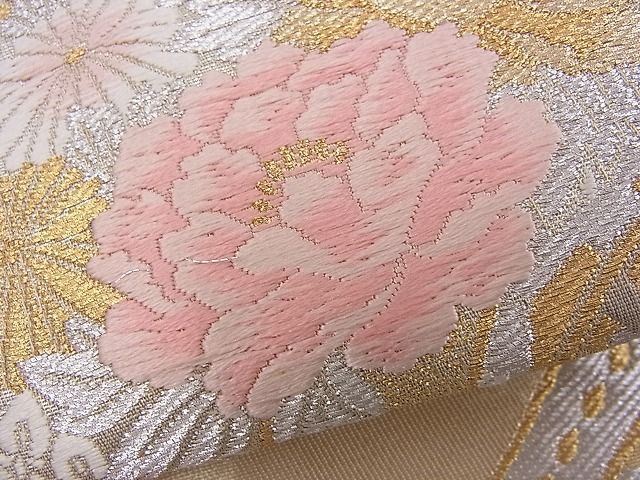 平和屋着物■六通太鼓柄袋帯 唐織 檜扇吉祥花車文 金銀糸 逸品 n-je2186