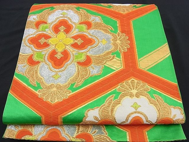 平和屋着物■六通柄袋帯 唐織 花菱亀甲文様 金銀糸 逸品 n-je2380