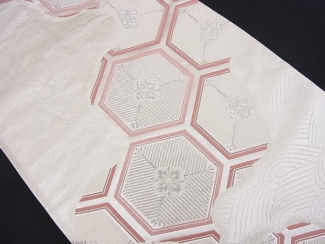 平和屋着物■六通柄袋帯 唐織 雲取り亀甲文様 銀糸 逸品 n-je2417