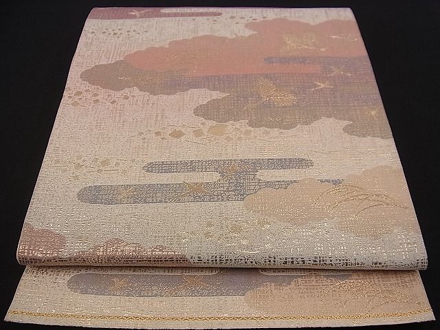 平和屋着物■六通柄袋帯 エ霞雲取り飛鶴文 金糸 逸品 n-jx0045