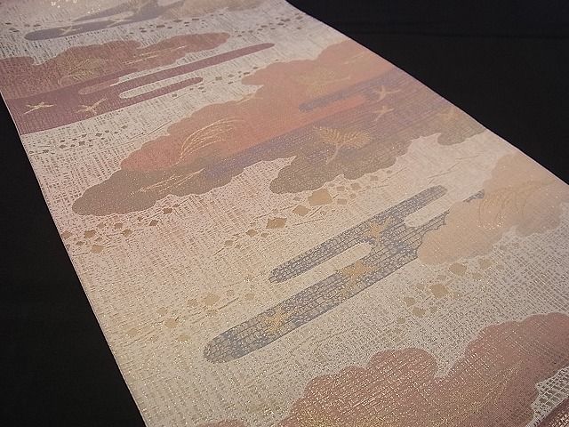 平和屋着物■六通柄袋帯 エ霞雲取り飛鶴文 金糸 逸品 n-jx0045