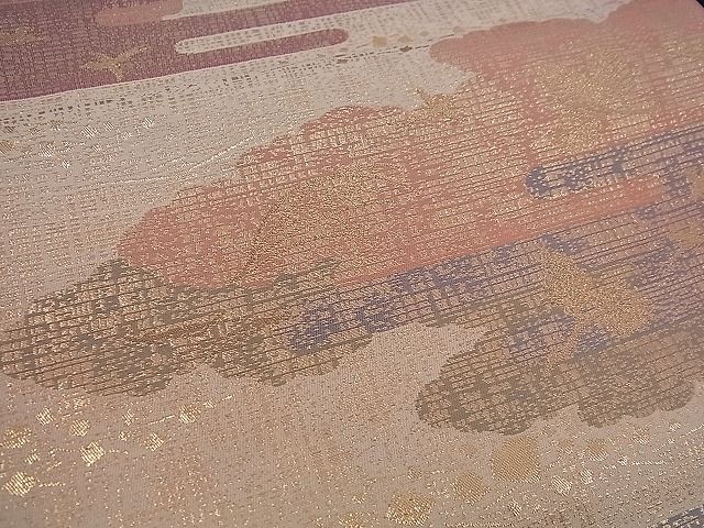平和屋着物■六通柄袋帯 エ霞雲取り飛鶴文 金糸 逸品 n-jx0045
