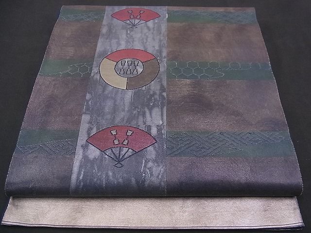 平和屋着物■六通太鼓柄袋帯 扇面吉祥丸文 金銀糸 引箔 逸品 n-jx0080