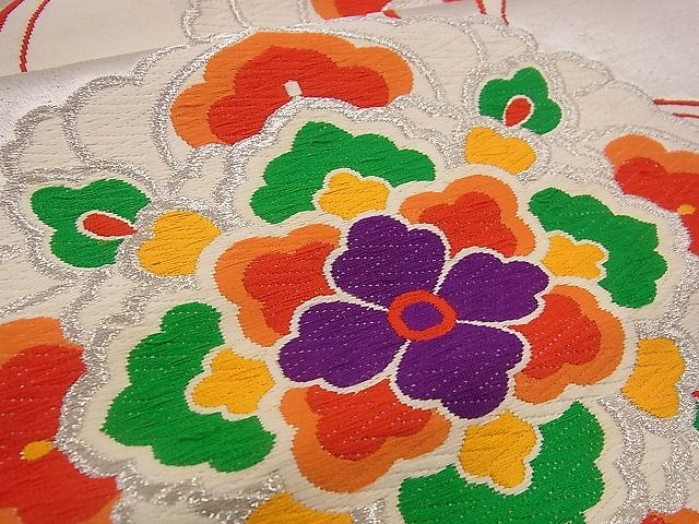 平和屋着物■六通柄袋帯 唐織 流水花菱文 銀糸 逸品 n-jx0420