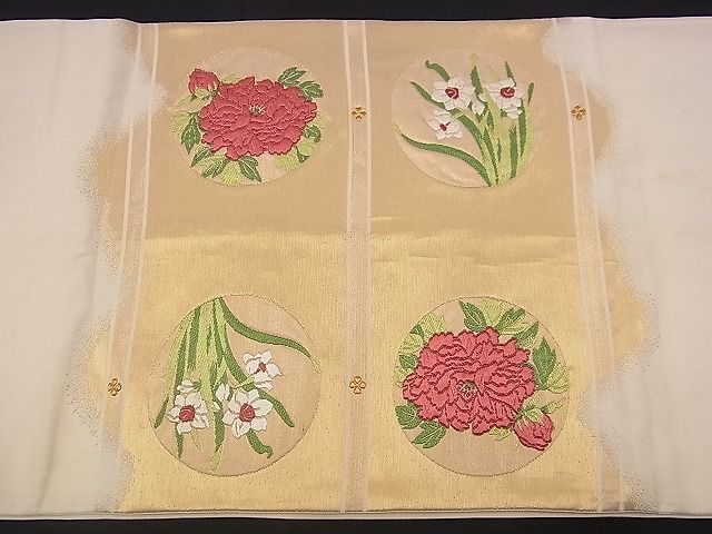平和屋着物■太鼓柄袋帯 唐織 菱天井花丸文 金糸 逸品 n-jx0454