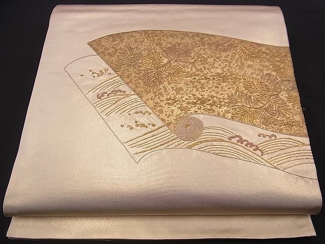 平和屋着物■袋帯 総刺繍 絵巻若松葉 金彩 逸品 n-jx0479