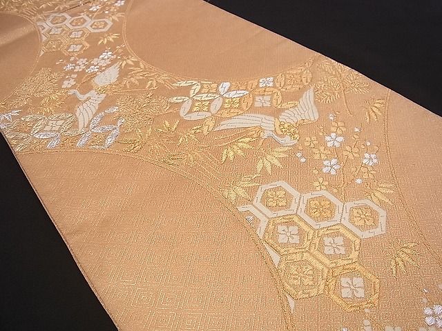平和屋着物■佐賀錦 六通柄袋帯 松竹梅 飛鶴吉祥文 金銀糸 逸品 n-jx0493