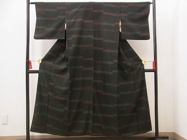 平和屋着物■上質な紬 横段文 逸品 n-jx0850