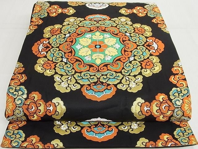 平和屋本店■極上 龍村晋謹製 六通柄 本袋帯 雲華文錦 黒地 金銀糸 色紙・たとう紙・共箱付き 正絹 逸品 KAAA10293kk4 - 平和屋