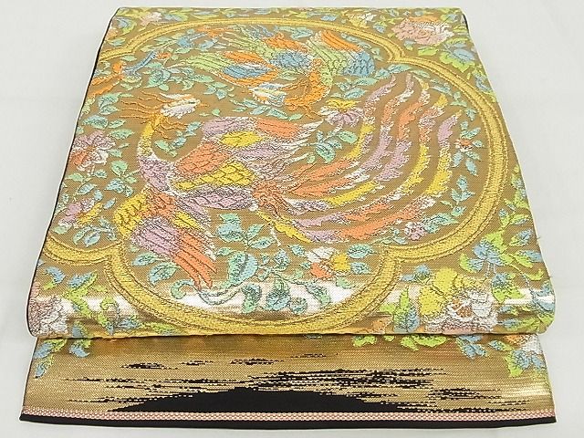 平和屋本店■極上 龍村美術織物 龍村製 六通柄 本袋帯 双鳳華文 黒地 金糸 正絹 逸品 KAAA10327kk4 - 平和屋