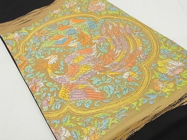 平和屋本店■極上 龍村美術織物 龍村製 六通柄 本袋帯 双鳳華文 黒地 金糸 正絹 逸品 KAAA10327kk4 - 平和屋