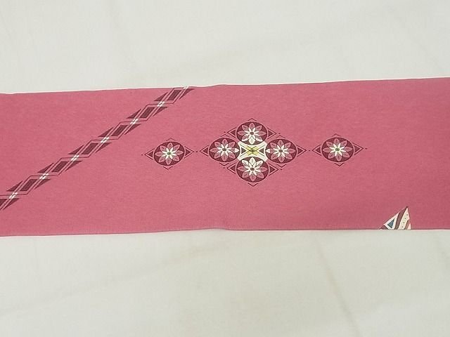 平和屋本店■超希少 極上 人間国宝 鈴田滋人 木版摺更紗 九寸名古屋帯 花菱文 三越扱い 正絹 逸品 KAAA10346kk4 - 平和屋