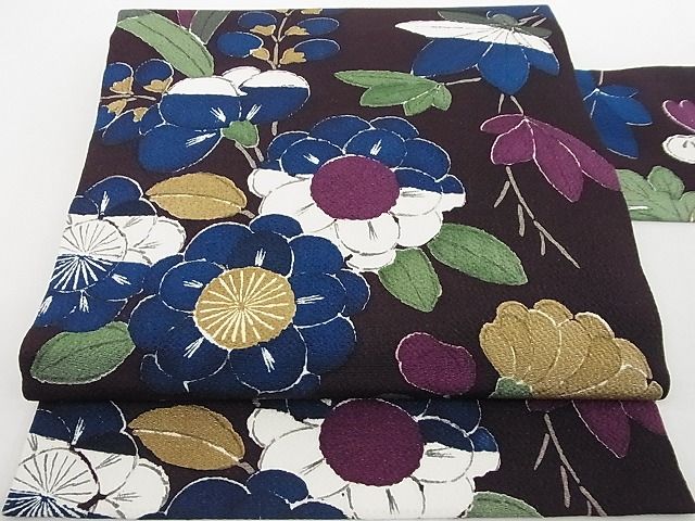 平和屋本店■極上 九寸名古屋帯 型染め 草花文 鬼しぼ縮緬 えり善扱い たとう紙付き 正絹 逸品 KAAA10431kk4 - 平和屋