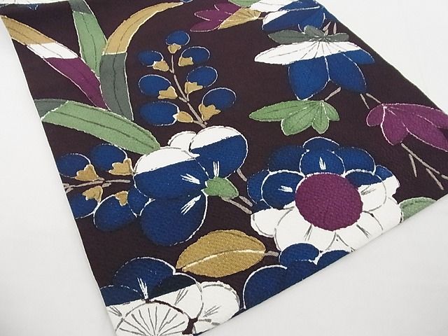 平和屋本店■極上 九寸名古屋帯 型染め 草花文 鬼しぼ縮緬 えり善扱い たとう紙付き 正絹 逸品 KAAA10431kk4 - 平和屋