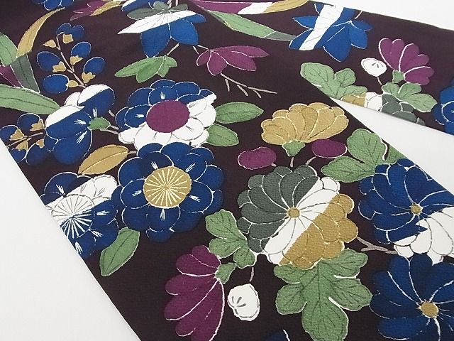 平和屋本店■極上 九寸名古屋帯 型染め 草花文 鬼しぼ縮緬 えり善扱い たとう紙付き 正絹 逸品 KAAA10431kk4 - 平和屋