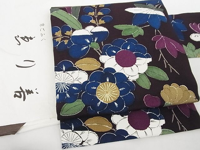 平和屋本店■極上 九寸名古屋帯 型染め 草花文 鬼しぼ縮緬 えり善扱い たとう紙付き 正絹 逸品 KAAA10431kk4 - 平和屋