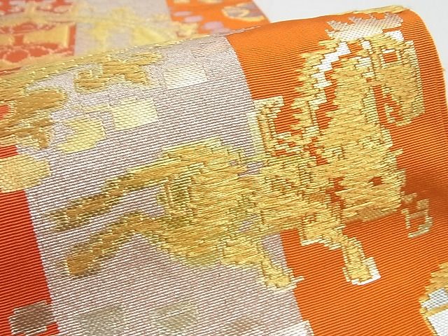 平和屋本店■最高級 龍村平蔵製 六通柄 本袋帯 円文白虎錦 金銀糸 正絹 逸品 KAAA10453kk4 - 平和屋