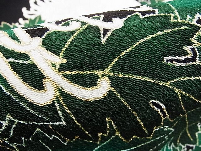 平和屋本店■超希少 東京友禅 久呂田明功 九寸名古屋帯 新糊本糸目 菊 鬼しぼ縮緬 反端付 黒地 金彩 逸品 未使用 KAAA10513kk4 - 平和屋