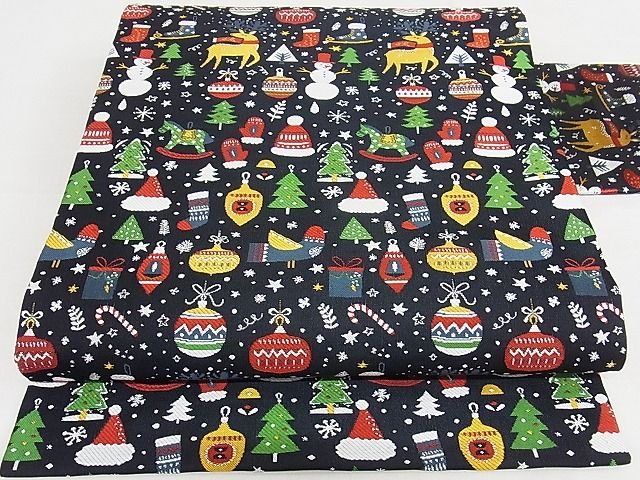 平和屋本店■極上 全通柄九寸名古屋帯 クリスマス トナカイ 雪だるま 黒地 金糸 正絹 逸品 未使用 KAAA10514kk4 - 平和屋