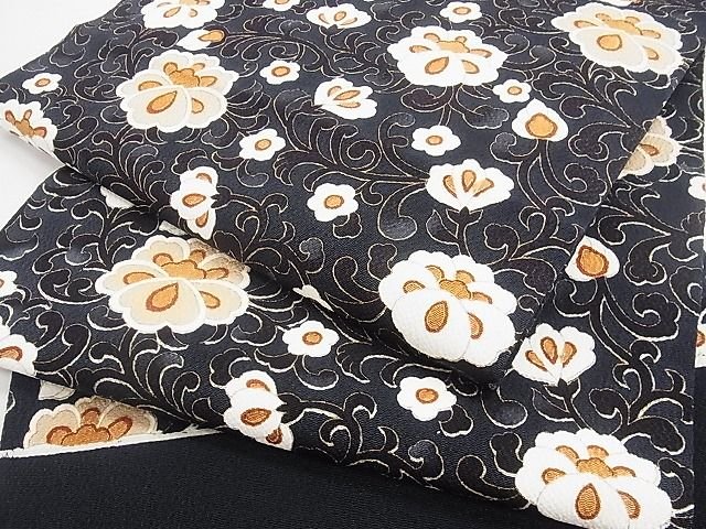 平和屋本店■極上 浦野理一 金彩友禅 九寸名古屋帯 花唐草文 金彩 鬼しぼ縮緬 正絹 逸品 KAAA10624kk4 - 平和屋
