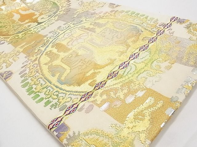 平和屋本店■最高級 龍村平蔵製 六通柄 本袋帯 円文白虎錦 金銀糸 正絹 逸品 KAAA10629kk4 - 平和屋
