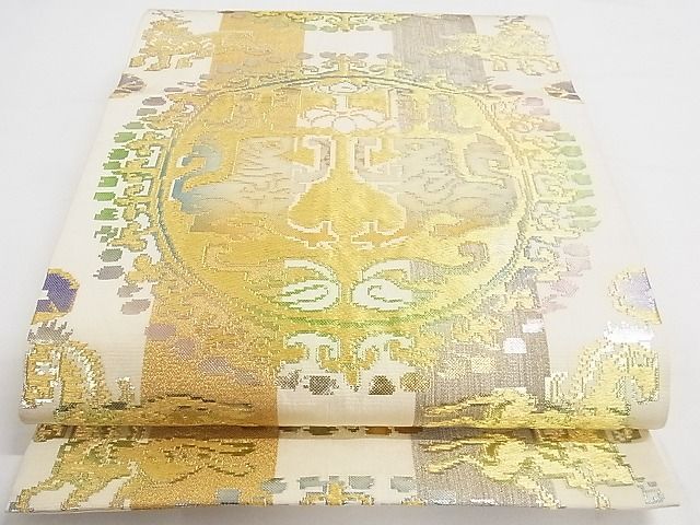 平和屋本店■最高級 龍村平蔵製 六通柄 本袋帯 円文白虎錦 金銀糸 正絹 逸品 KAAA10629kk4 - 平和屋