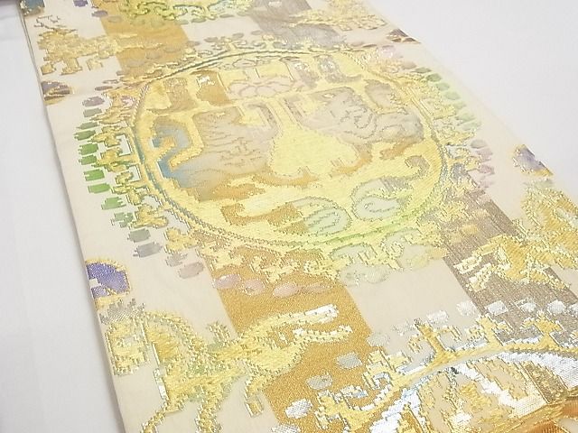 平和屋本店■最高級 龍村平蔵製 六通柄 本袋帯 円文白虎錦 金銀糸 正絹 逸品 KAAA10629kk4 - 平和屋